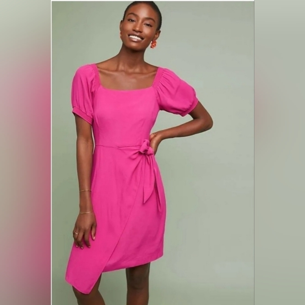Anthropologie Maeve Pink Faux Wrap Asymetrical Dress Size 2